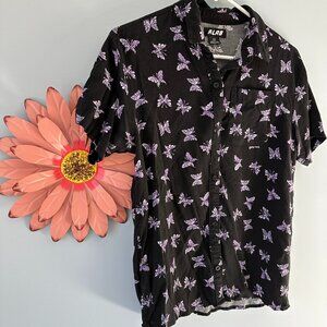 Women's Short Sleeved Butterfly Button Down Shirt - XS